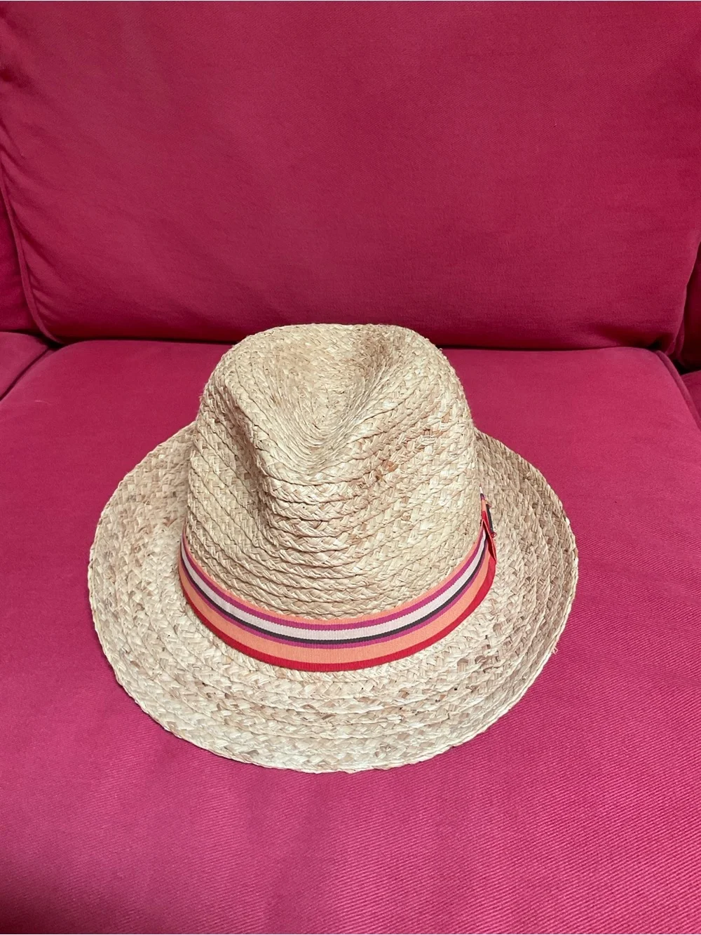 Sun and Sand - Straw Fedora Hat with Orange-Red Stripe Band